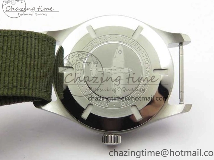 MIROTIME 0207 Fashionable Pilot IW326801 SS MK 1:1 Best Edition Black Dial on Green Nylon Strap MIYOTA 7122